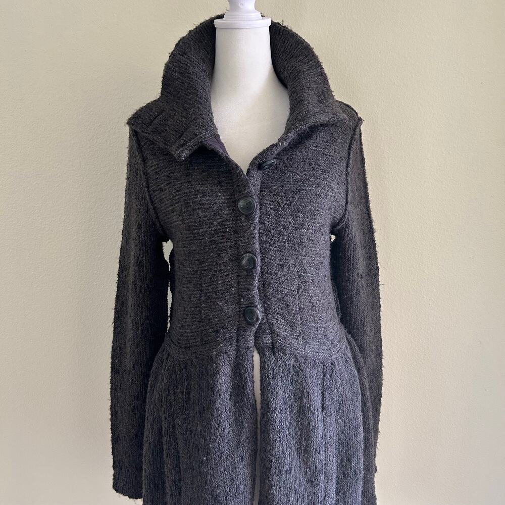 Free People Midi Cardigan Wool Blend Sweater Button Down Grey SZS